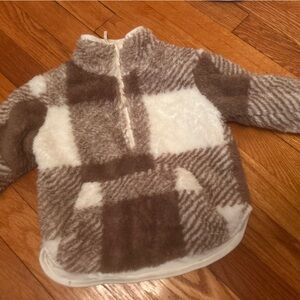 LITTLE BIPSY PLAID SHERPA 1/4 ZIP LINED PULLOVER BROWN CREAM 18-24mos